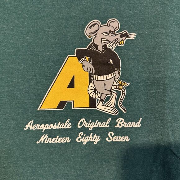 Aéropostale Men's Medium Green Rat Graphic T-Shirt Tee Original Brand Greaser - Picture 2 of 7